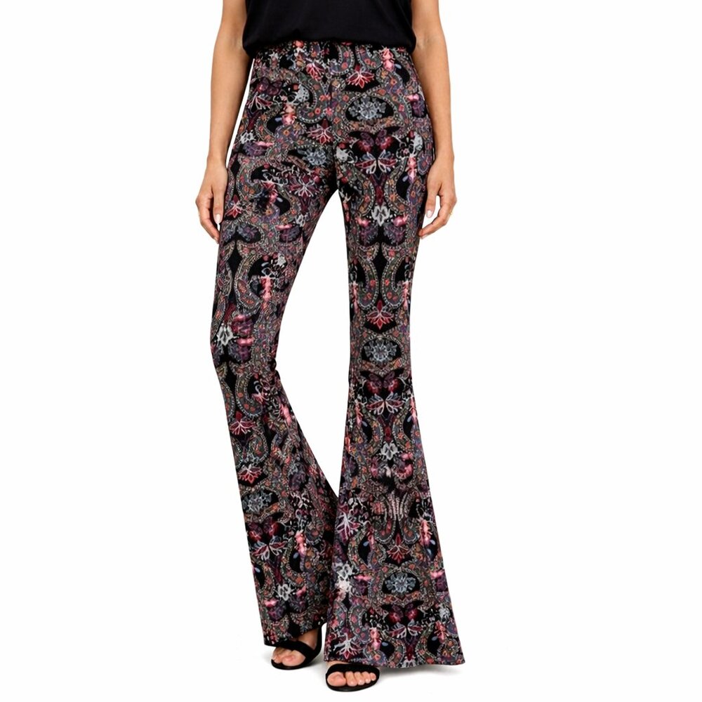 Swell Black Teal Coral Medallion Print Flare Mid Rise Boho Pants Size XS/S